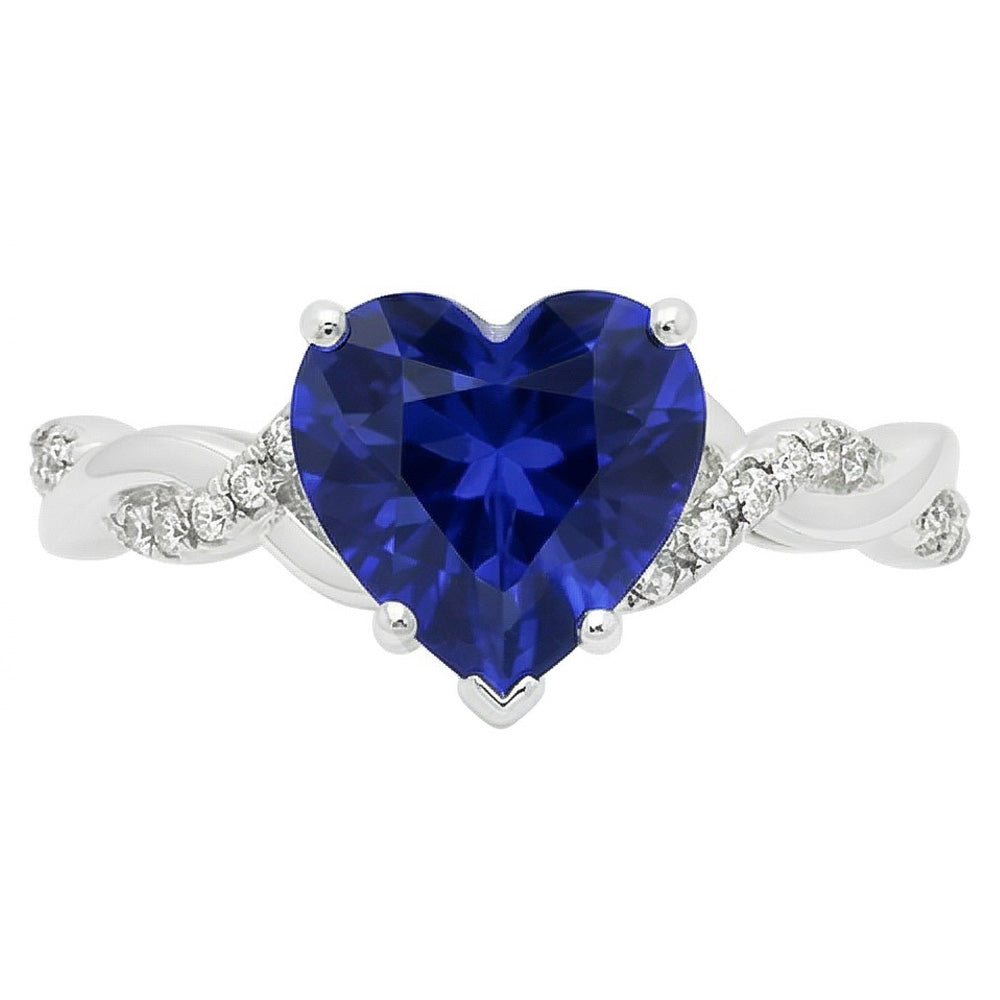 Gemstone Heart Blue Sapphire Ring Twisted Style 3.50 Carats Natural Earth Mined Diamonds