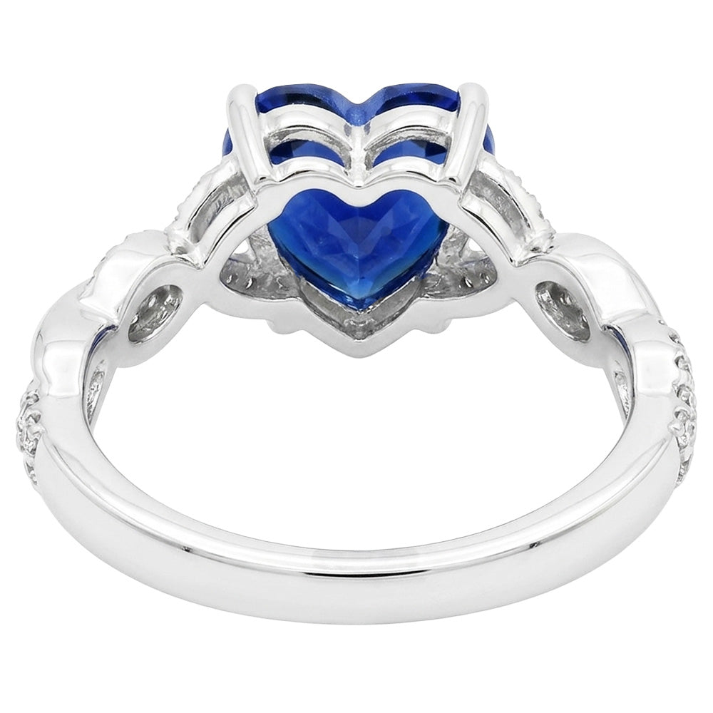 Gemstone Heart Blue Sapphire Ring Twisted Style 3.50 Carats Natural Earth Mined Diamonds