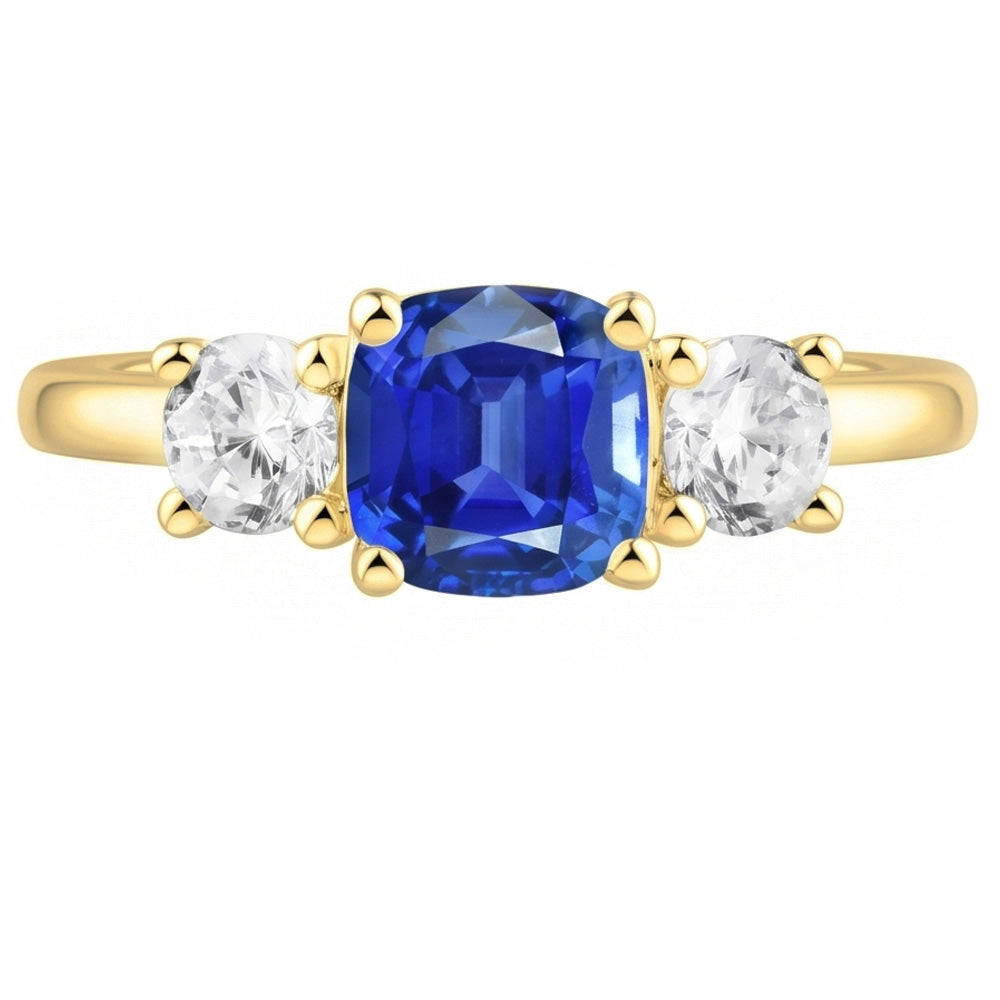Gemstone Jewellery 3 Stone Cushion Sapphire Natural Earth Mined Diamond Ring 4.50 Carats