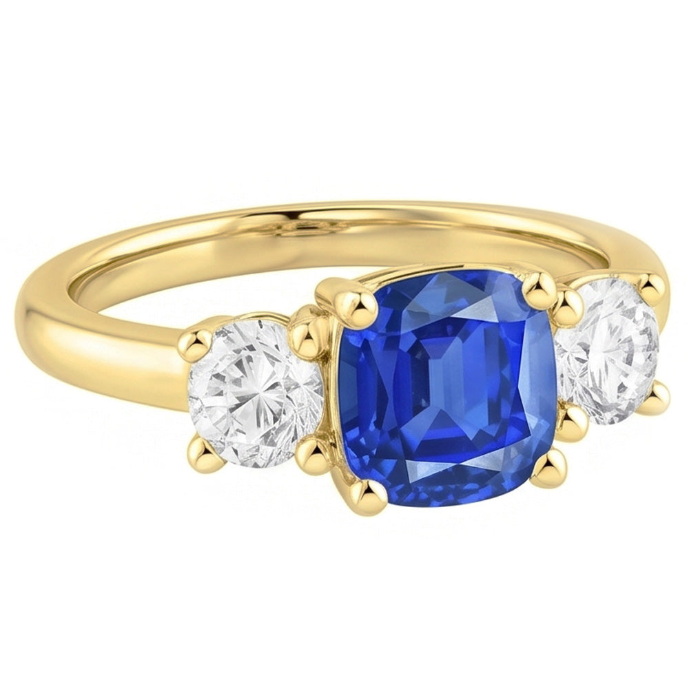 Gemstone Jewellery 3 Stone Cushion Sapphire Natural Earth Mined Diamond Ring 4.50 Carats