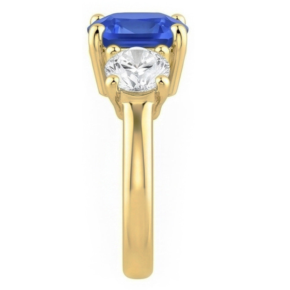Gemstone Jewellery 3 Stone Cushion Sapphire Natural Earth Mined Diamond Ring 4.50 Carats