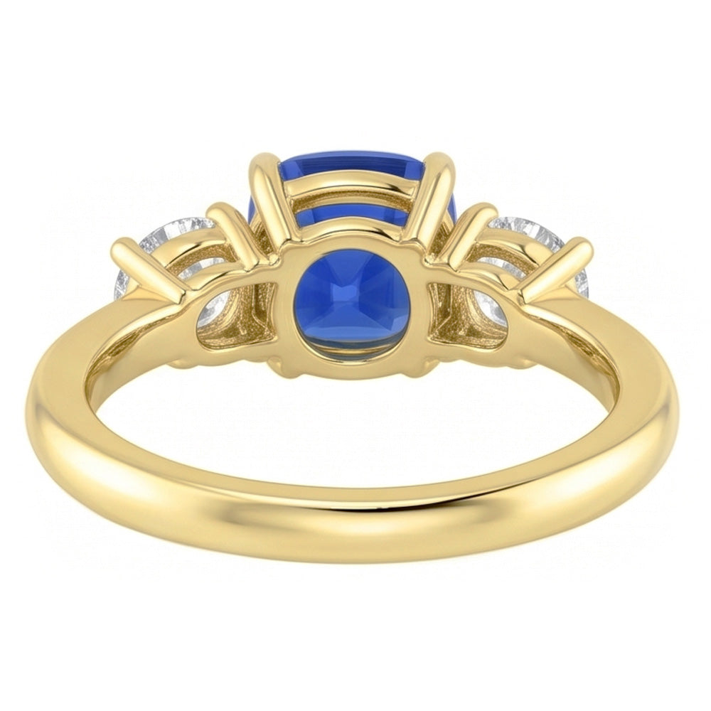 Gemstone Jewellery 3 Stone Cushion Sapphire Natural Earth Mined Diamond Ring 4.50 Carats