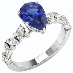 Gemstone Jewellery Blue Sapphire Ring Marquise & Round Natural Earth Mined Diamonds 3 Carats