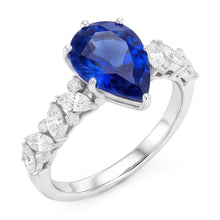 Gemstone Jewellery Blue Sapphire Ring Marquise & Round Natural Earth Mined Diamonds 3 Carats
