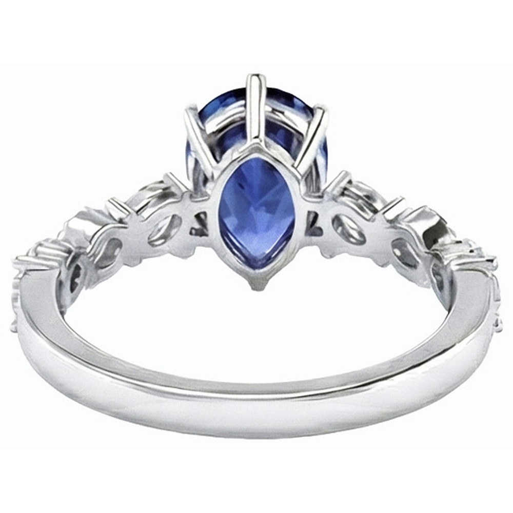 Gemstone Jewellery Blue Sapphire Ring Marquise & Round Natural Earth Mined Diamonds 3 Carats