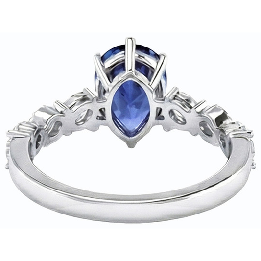 Gemstone Jewellery Blue Sapphire Ring Marquise & Round Natural Earth Mined Diamonds 3 Carats