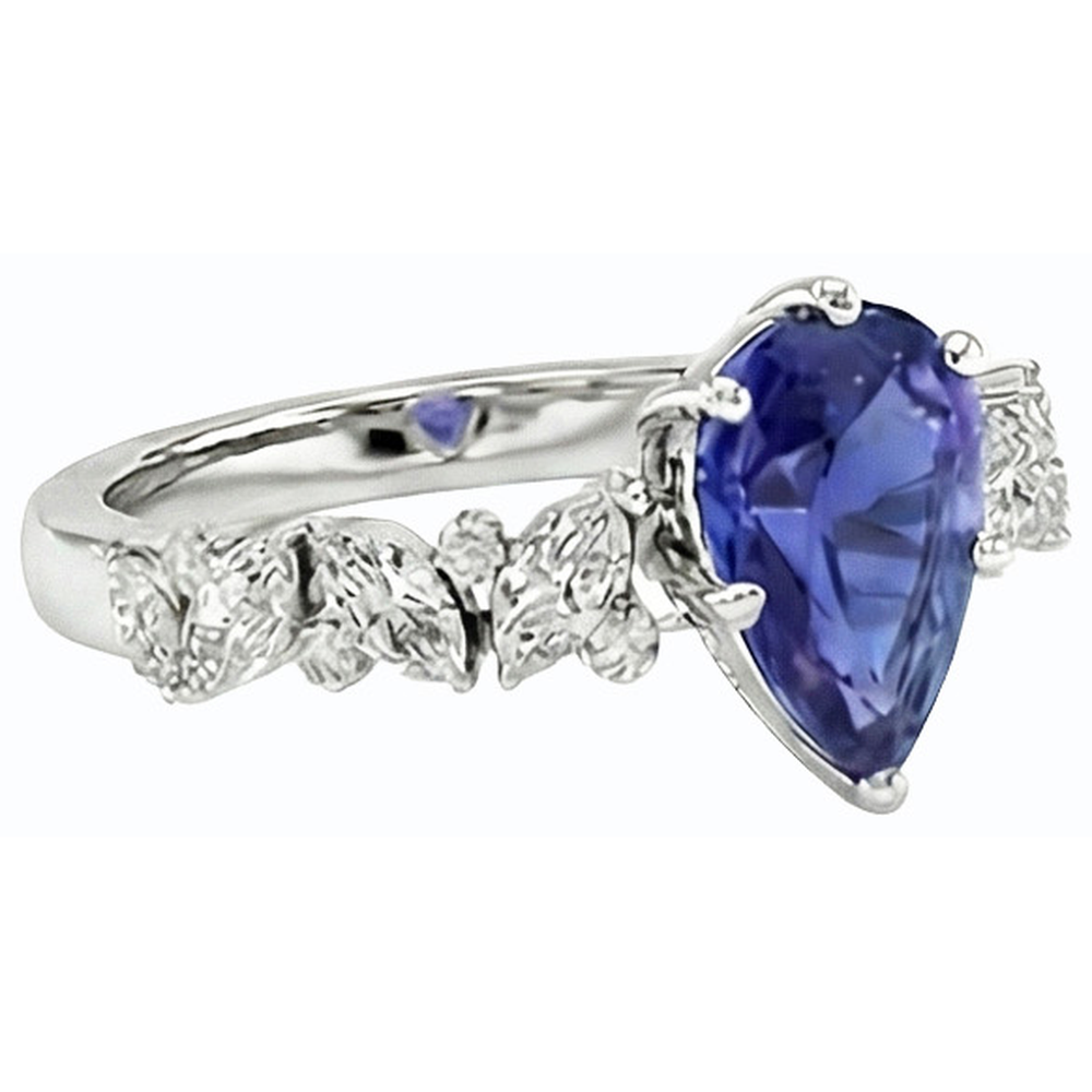 Gemstone Jewellery Blue Sapphire Ring Marquise & Round Natural Earth Mined Diamonds 3 Carats