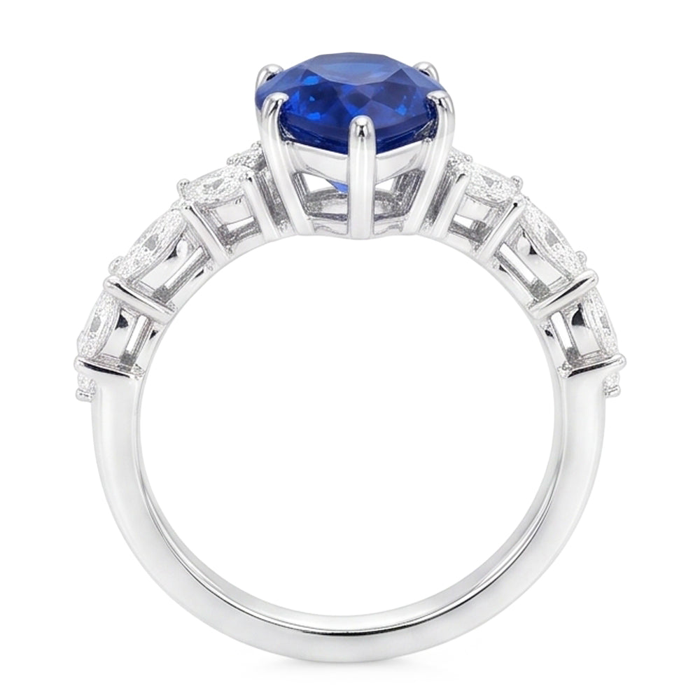 Gemstone Jewellery Blue Sapphire Ring Marquise & Round Natural Earth Mined Diamonds 3 Carats