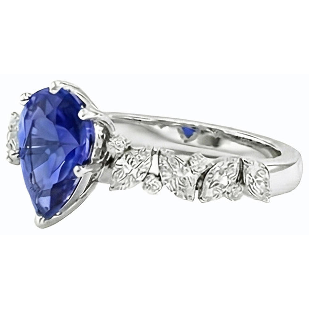Gemstone Jewellery Blue Sapphire Ring Marquise & Round Natural Earth Mined Diamonds 3 Carats