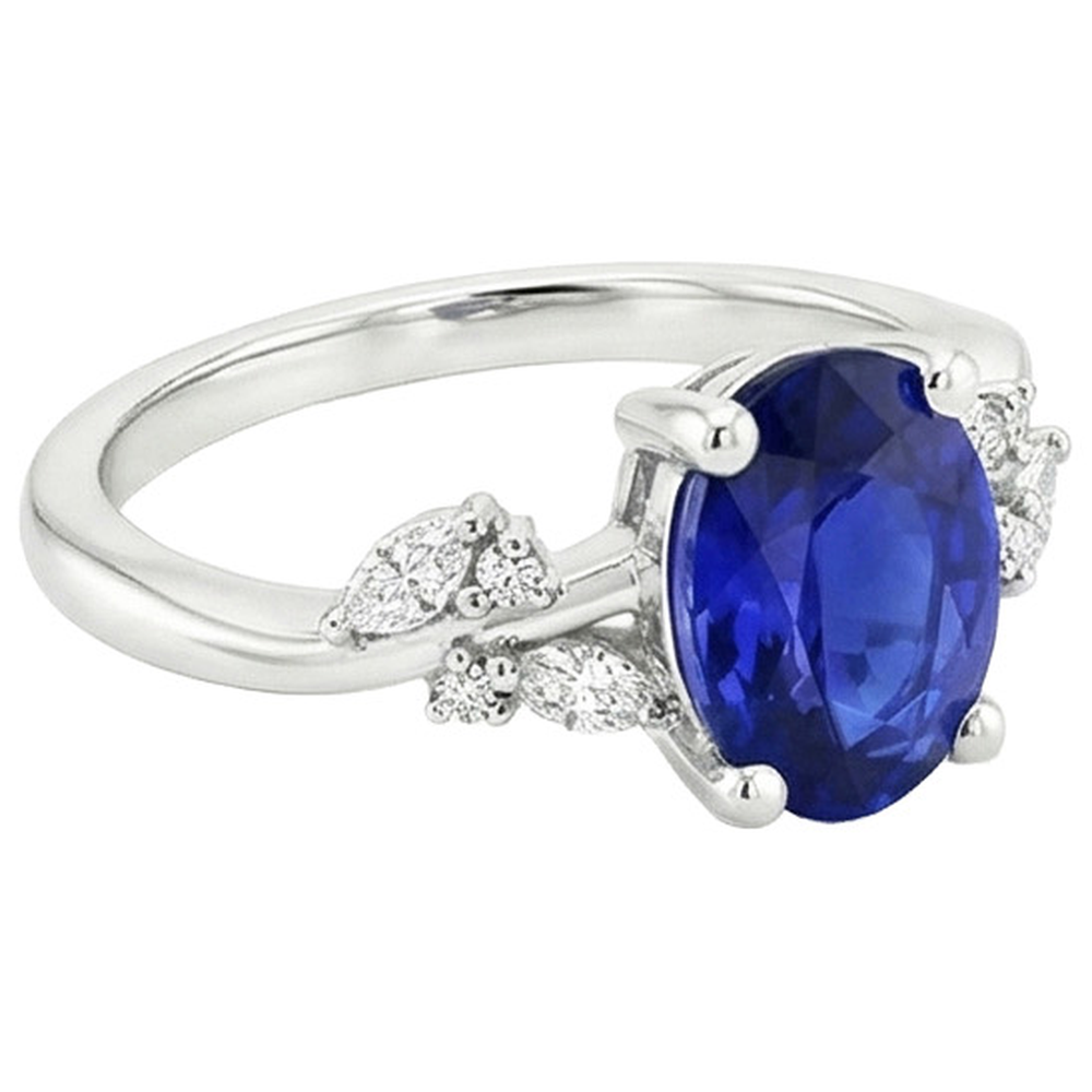 natural round sapphire 4.50ct ring on white background