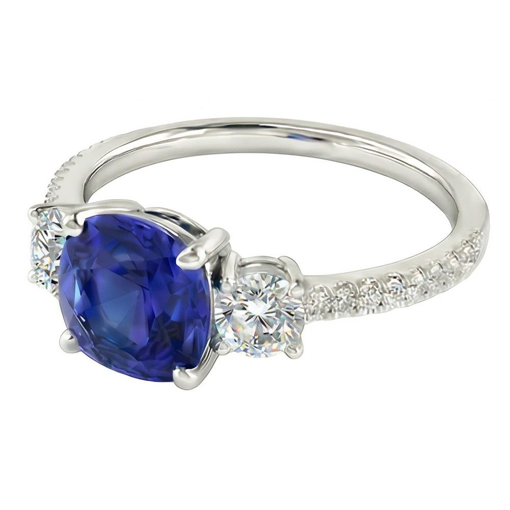 natural round sapphire 3.50ct ring close up detail