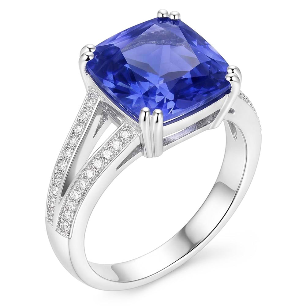 Gemstone Jewellery Cushion Sapphire Ring 4 Carats Split Shank Jewellery