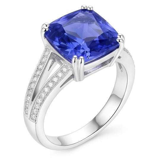 Gemstone Jewellery Cushion Sapphire Ring 4 Carats Split Shank Jewellery