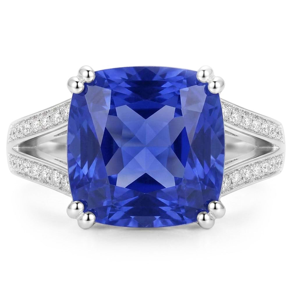 Gemstone Jewellery Cushion Sapphire Ring 4 Carats Split Shank Jewellery