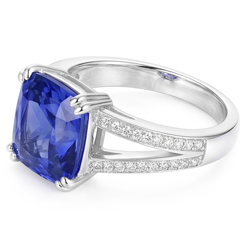 Gemstone Jewellery Cushion Sapphire Ring 4 Carats Split Shank Jewellery