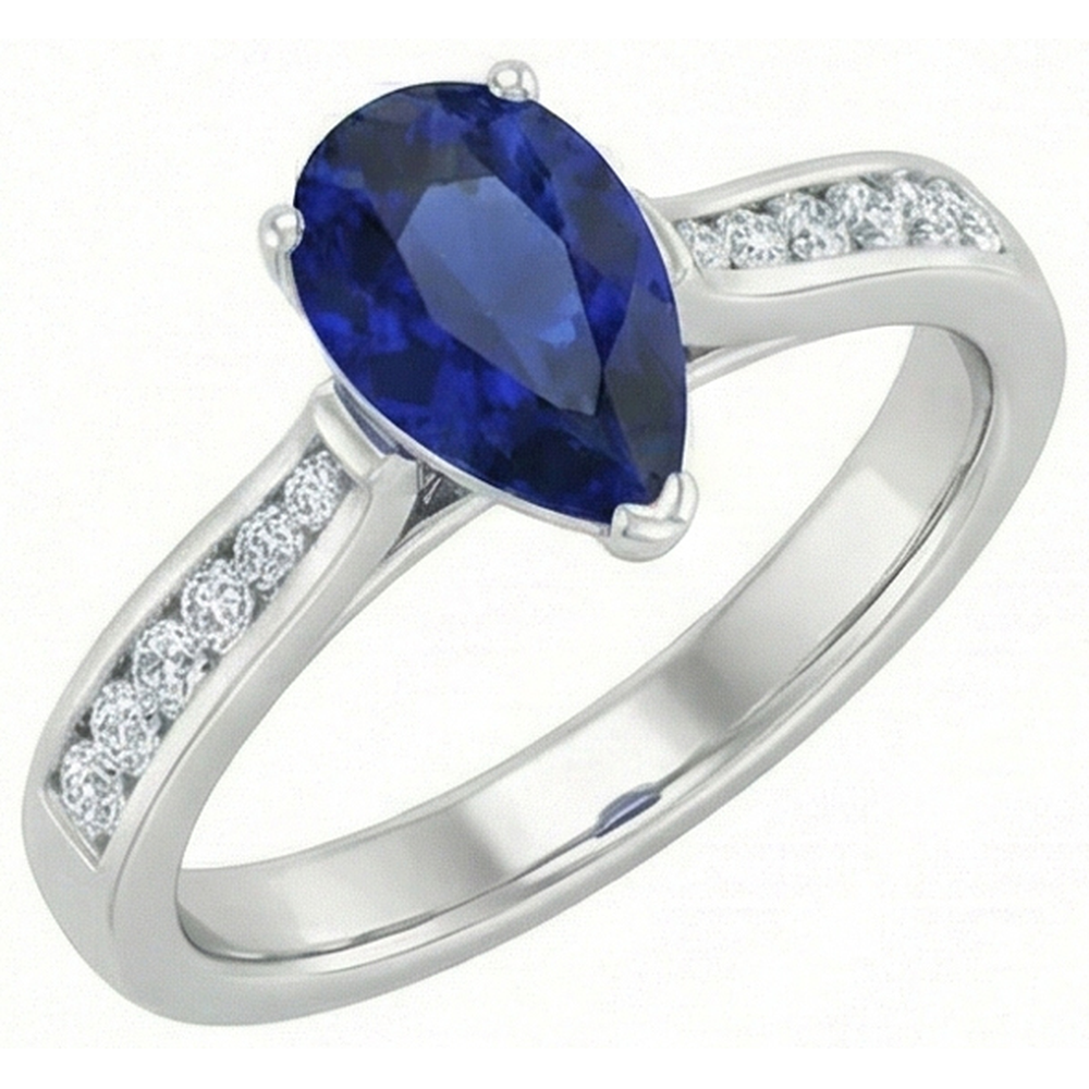 Gemstone Jewellery Engagement Ring Pear Blue Sapphire 2 Carats
