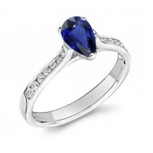 Gemstone Jewellery Engagement Ring Pear Blue Sapphire 2 Carats