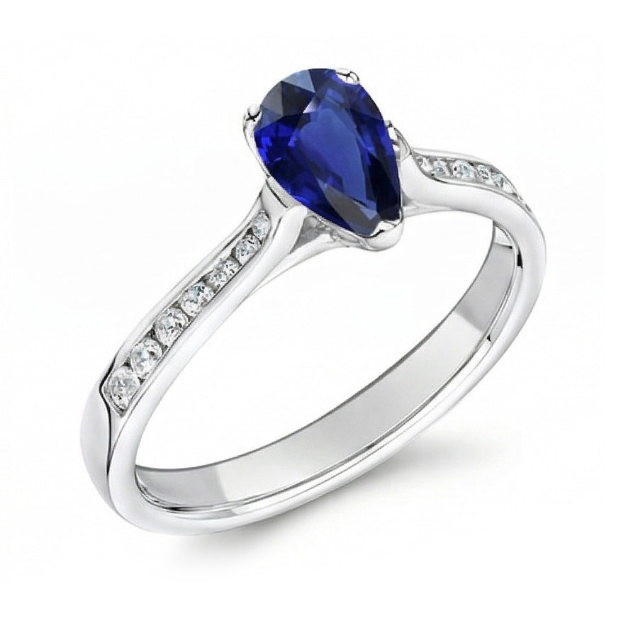Gemstone Jewellery Engagement Ring Pear Blue Sapphire 2 Carats