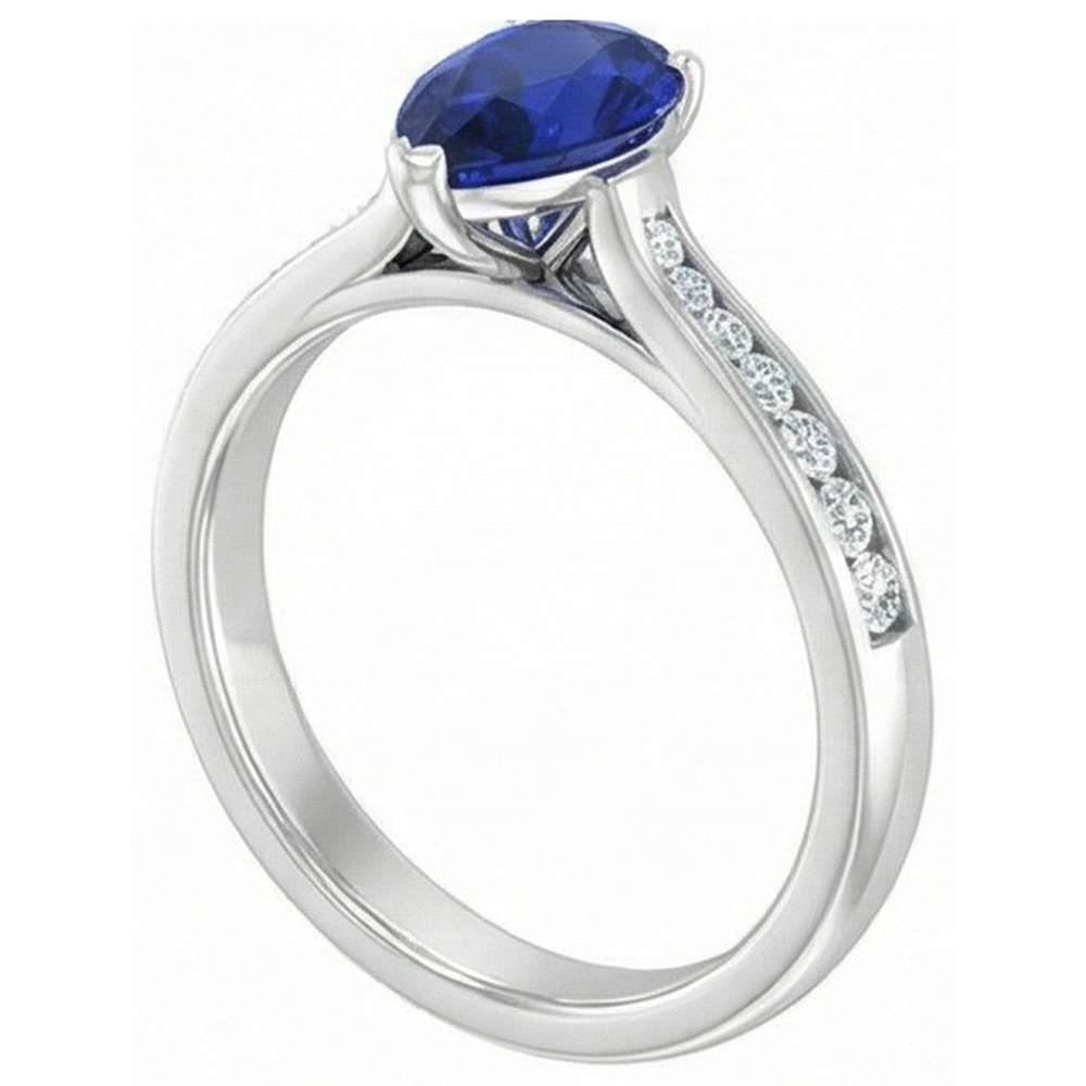 Gemstone Jewellery Engagement Ring Pear Blue Sapphire 2 Carats