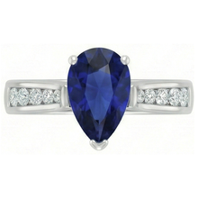 Gemstone Jewellery Engagement Ring Pear Blue Sapphire 2 Carats