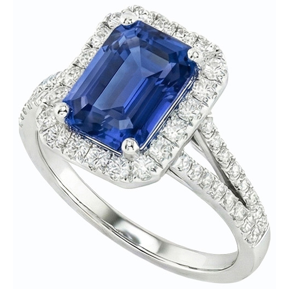 Gemstone Jewellery Halo Sri Lankan Sapphire Natural Earth Mined Diamond Ring 4.50 Carats