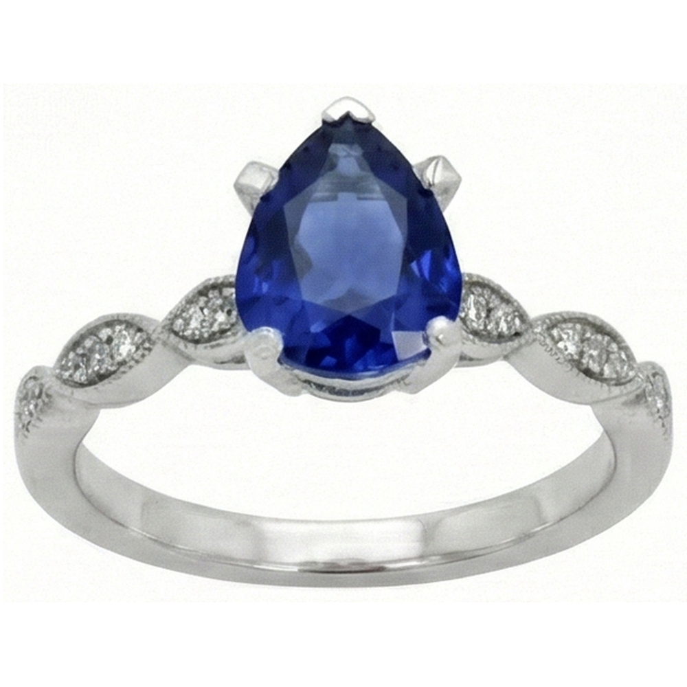 Gemstone Jewellery Pear Ceylon Sapphire Ring With Natural Earth Mined Diamonds 2.50 Carats