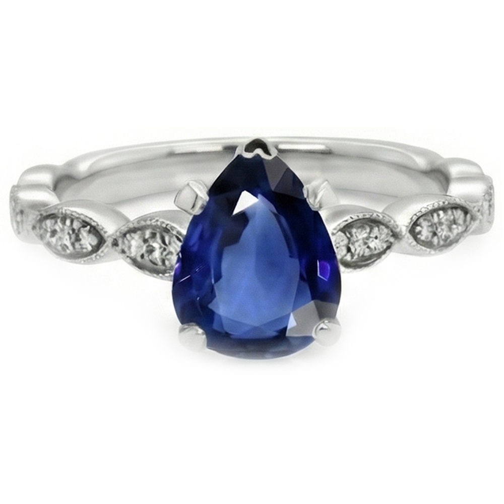 Gemstone Jewellery Pear Ceylon Sapphire Ring With Natural Earth Mined Diamonds 2.50 Carats