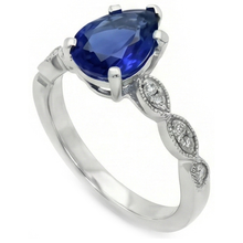 Gemstone Jewellery Pear Ceylon Sapphire Ring With Natural Earth Mined Diamonds 2.50 Carats