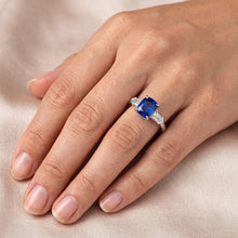 Gemstone Jewellery Radiant Sapphire & Baguette Natural Earth Mined Diamond Ring 1.75 Carats