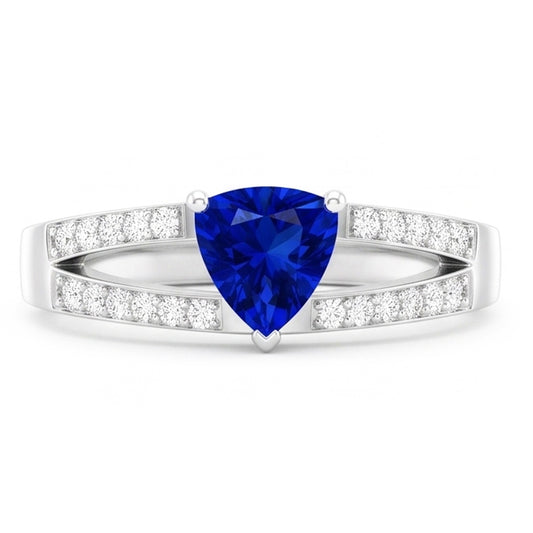 Gemstone Jewellery Trillion Sapphire Ring Split Shank Natural Earth Mined Diamonds 1 Carat