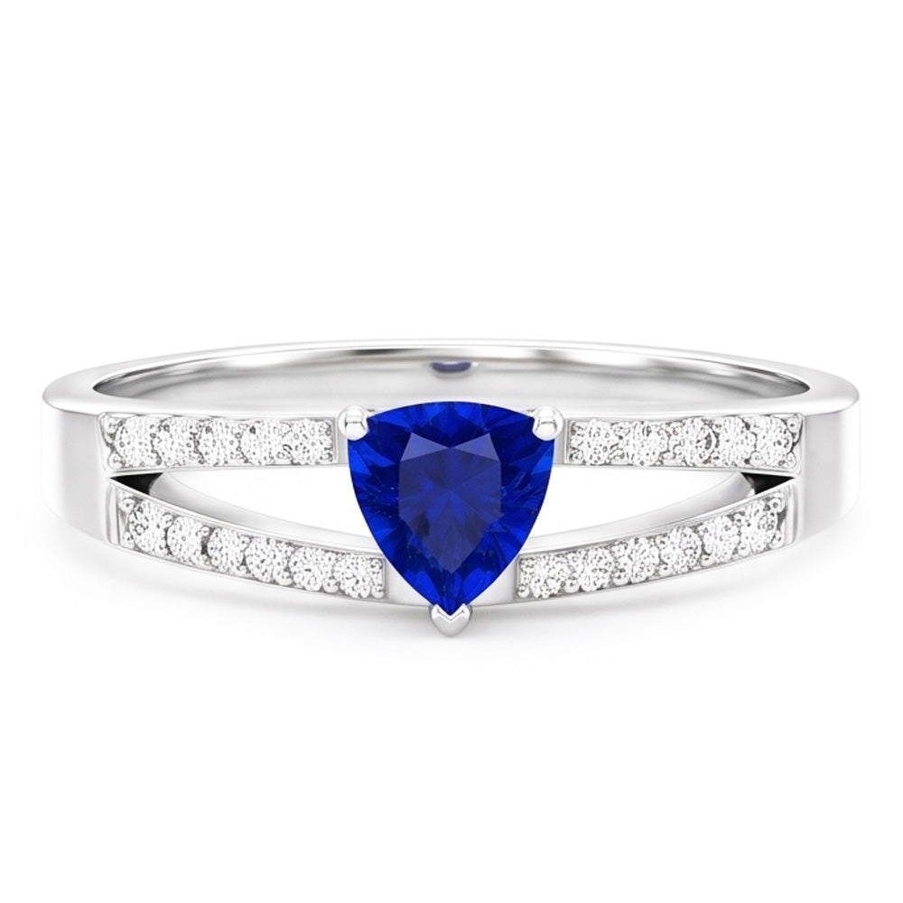 Gemstone Jewellery Trillion Sapphire Ring Split Shank Natural Earth Mined Diamonds 1 Carat