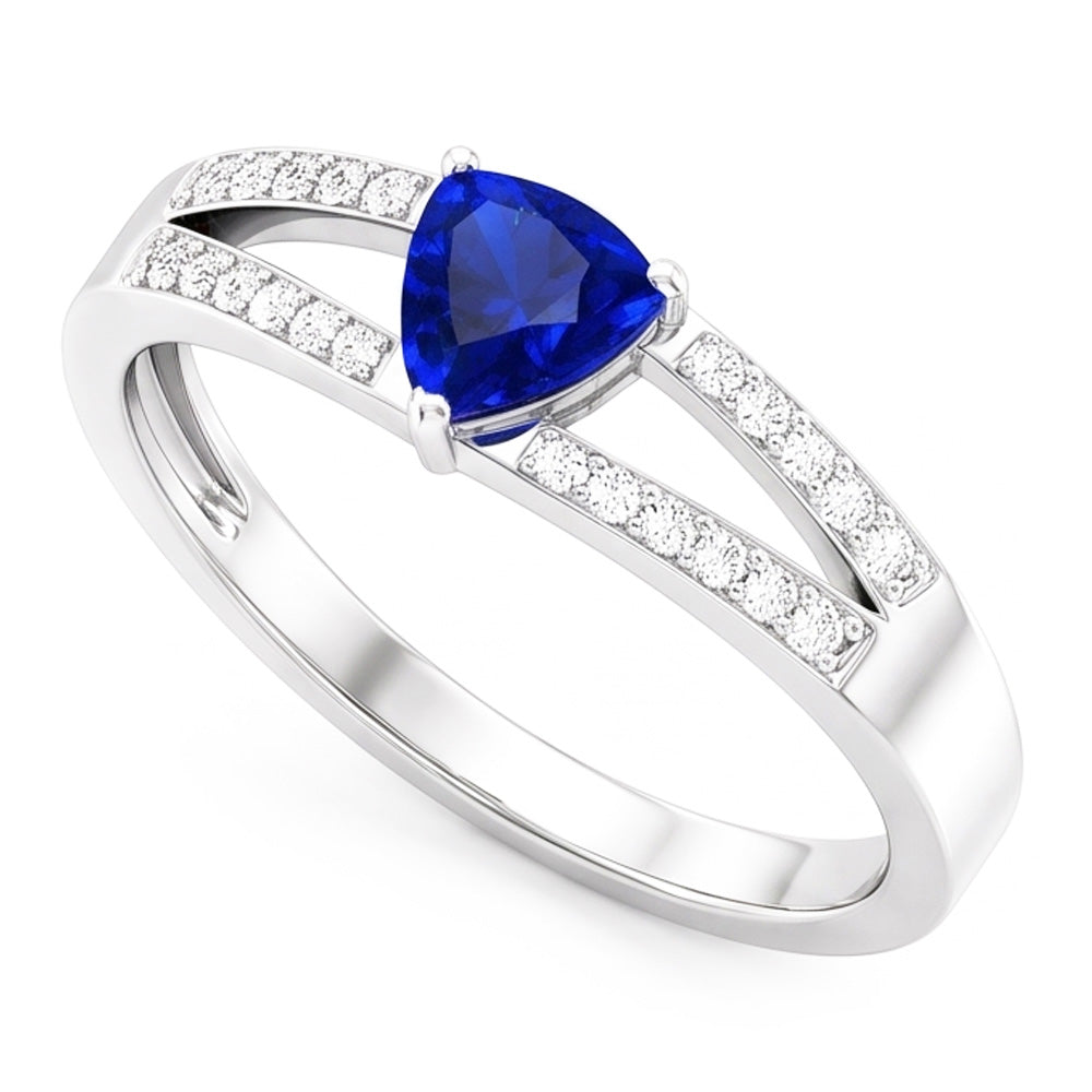 Gemstone Jewellery Trillion Sapphire Ring Split Shank Natural Earth Mined Diamonds 1 Carat