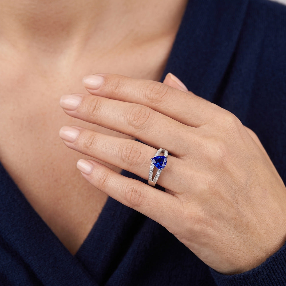Gemstone Jewellery Trillion Sapphire Ring Split Shank Natural Earth Mined Diamonds 1 Carat