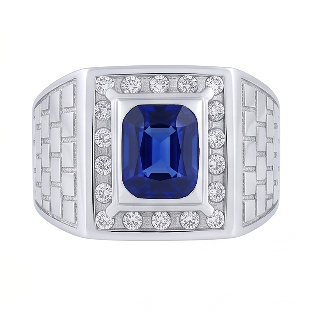 Gemstone Men's Ring Cushion Sapphire 2.50 Carats Antique Style
