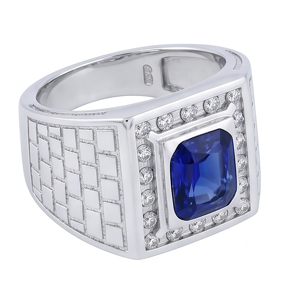 Gemstone Men's Ring Cushion Sapphire 2.50 Carats Antique Style