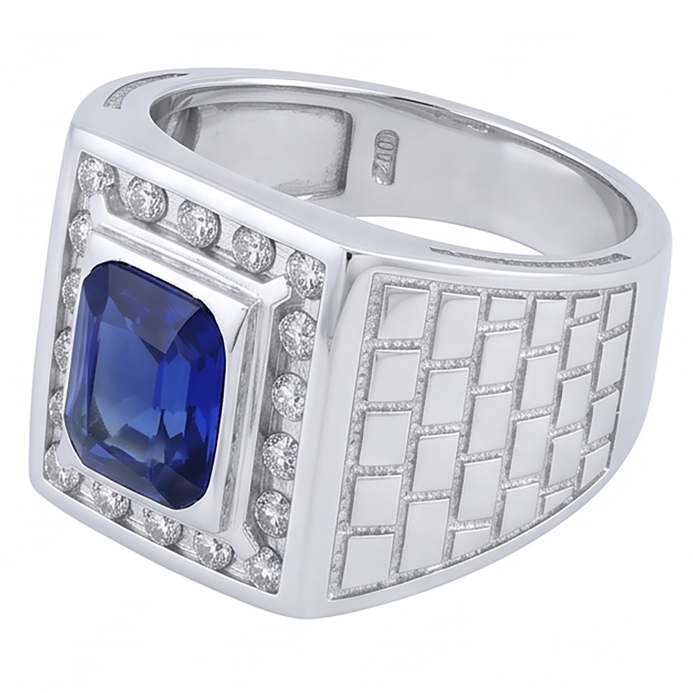 Gemstone Men's Ring Cushion Sapphire 2.50 Carats Antique Style