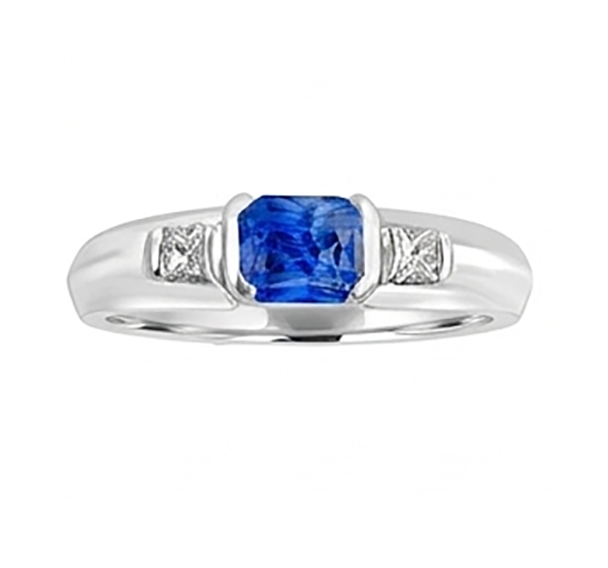 Gemstone Mens Ring Princess Natural Earth Mined Diamond Gold Bar Set Blue Sapphire 1.75 Ct