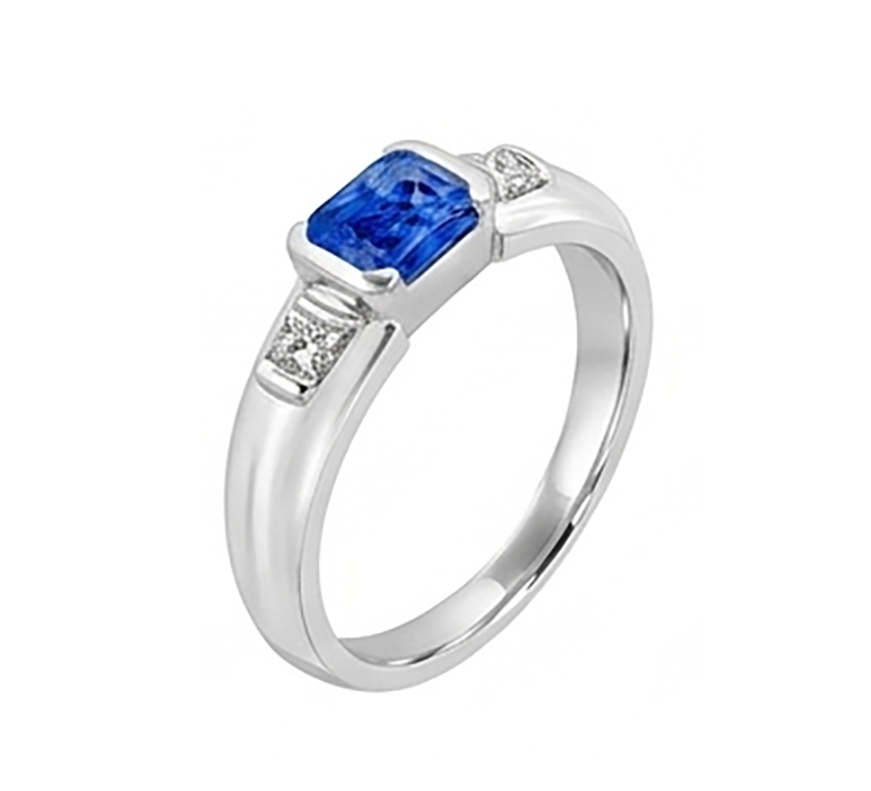 Gemstone Mens Ring Princess Natural Earth Mined Diamond Gold Bar Set Blue Sapphire 1.75 Ct