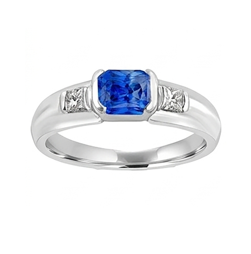 Gemstone Mens Ring Princess Natural Earth Mined Diamond Gold Bar Set Blue Sapphire 1.75 Ct