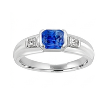 Gemstone Mens Ring Princess Natural Earth Mined Diamond Gold Bar Set Blue Sapphire 1.75 Ct