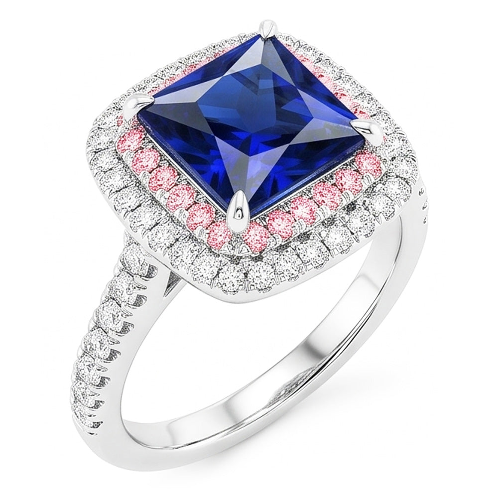 Gemstone Natural Earth Mined Diamond Ring Blue & Pink Sapphire Double Halo 6.50 Carat Gold