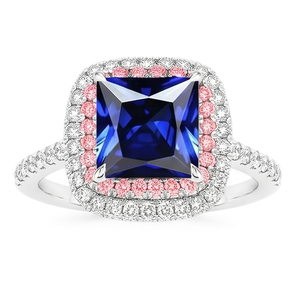 Gemstone Natural Earth Mined Diamond Ring Blue & Pink Sapphire Double Halo 6.50 Carat Gold