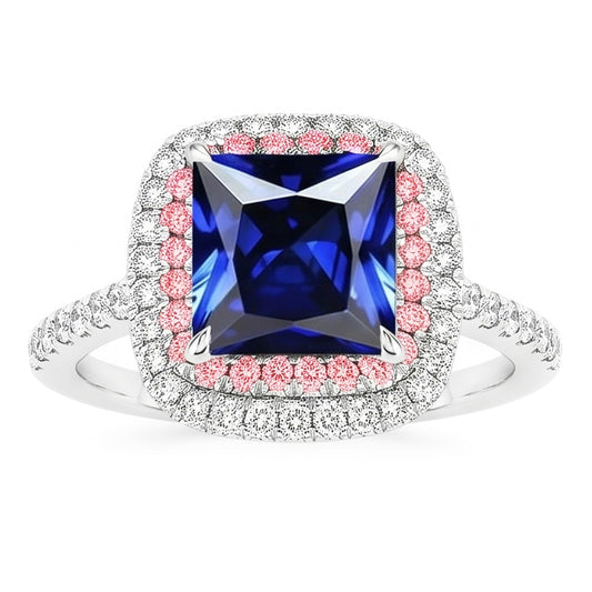 Gemstone Natural Earth Mined Diamond Ring Blue & Pink Sapphire Double Halo 6.50 Carat Gold