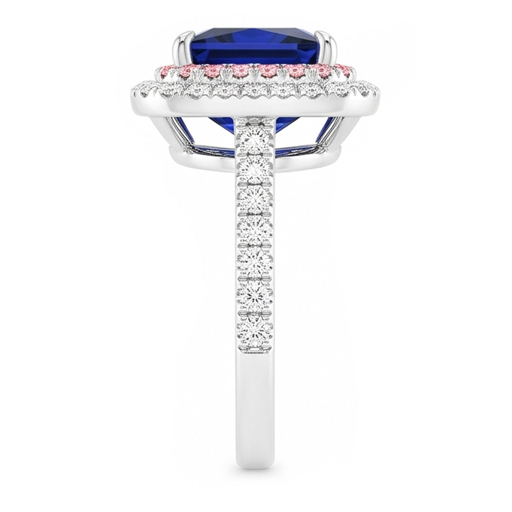 Gemstone Natural Earth Mined Diamond Ring Blue & Pink Sapphire Double Halo 6.50 Carat Gold