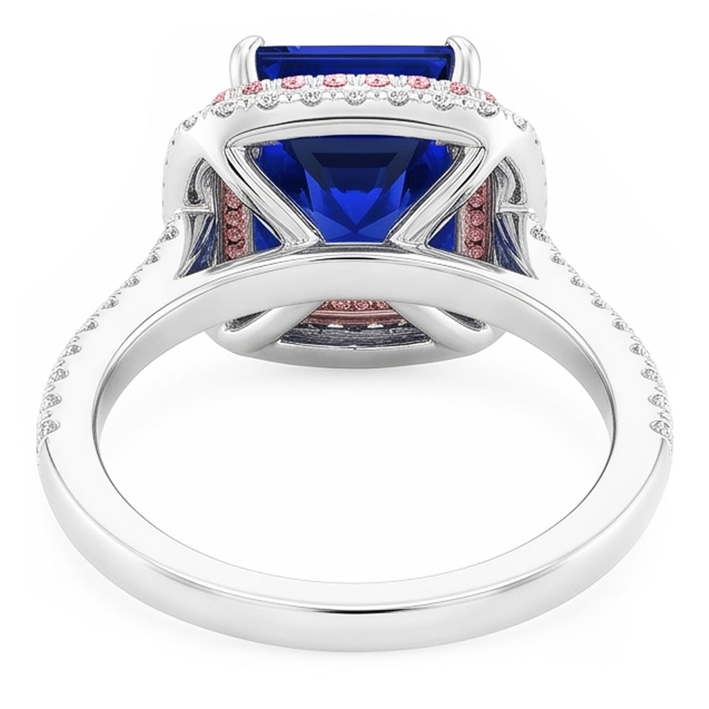 Gemstone Natural Earth Mined Diamond Ring Blue & Pink Sapphire Double Halo 6.50 Carat Gold
