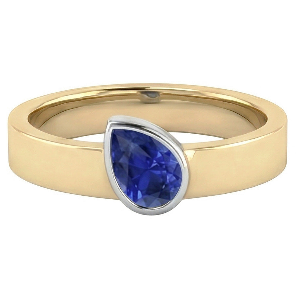 Gemstone Pear Blue Sapphire Anniversary Ring Two Tone Gold 1 Carat