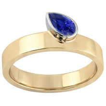 Gemstone Pear Blue Sapphire Anniversary Ring Two Tone Gold 1 Carat