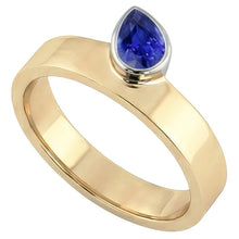Gemstone Pear Blue Sapphire Anniversary Ring Two Tone Gold 1 Carat
