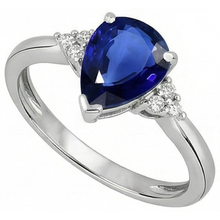 Gemstone Pear Deep Blue Sapphire Ring & Natural Earth Mined Diamonds 2.50 Carats