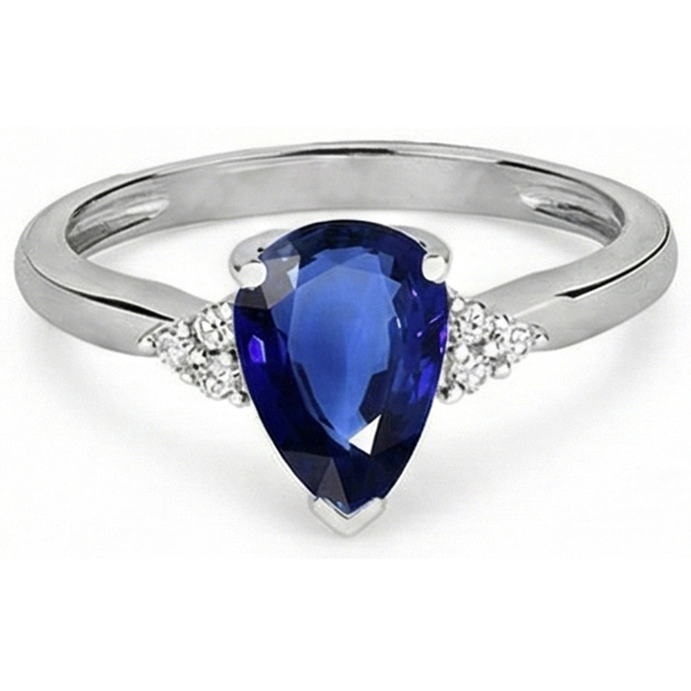 Gemstone Pear Deep Blue Sapphire Ring & Natural Earth Mined Diamonds 2.50 Carats